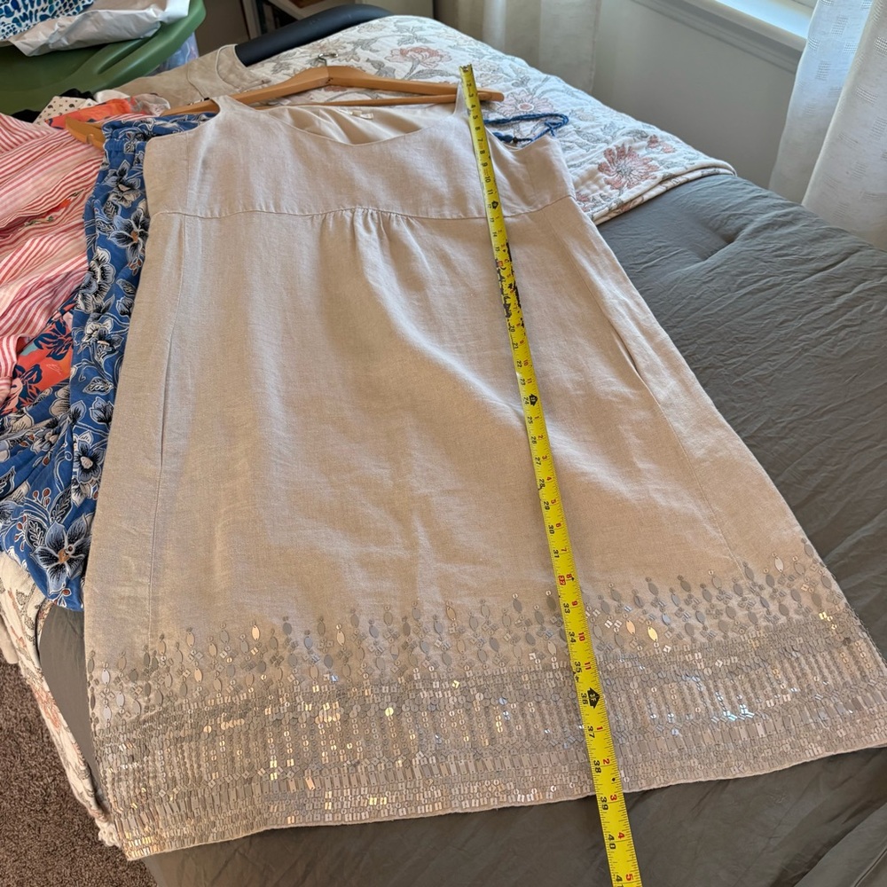 EILEEN FISHER Organic Linen Tank Dress with Sequined Hem. Size 14. - Picture 11 of 12